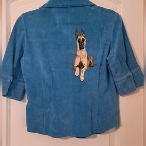 Y2K Sorbe Gen Suede Top Hand Painted Great Dane Signed SAO One of a Kind M